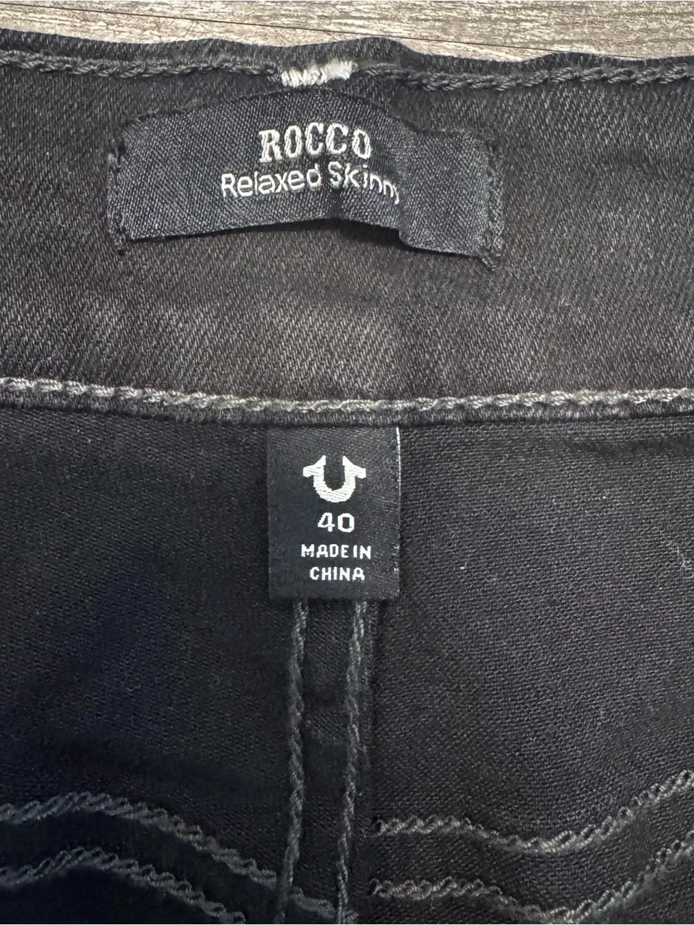 True Religion Rocco Relaxed Skinny Black Wash Denim Jeans Mens Sz. 40